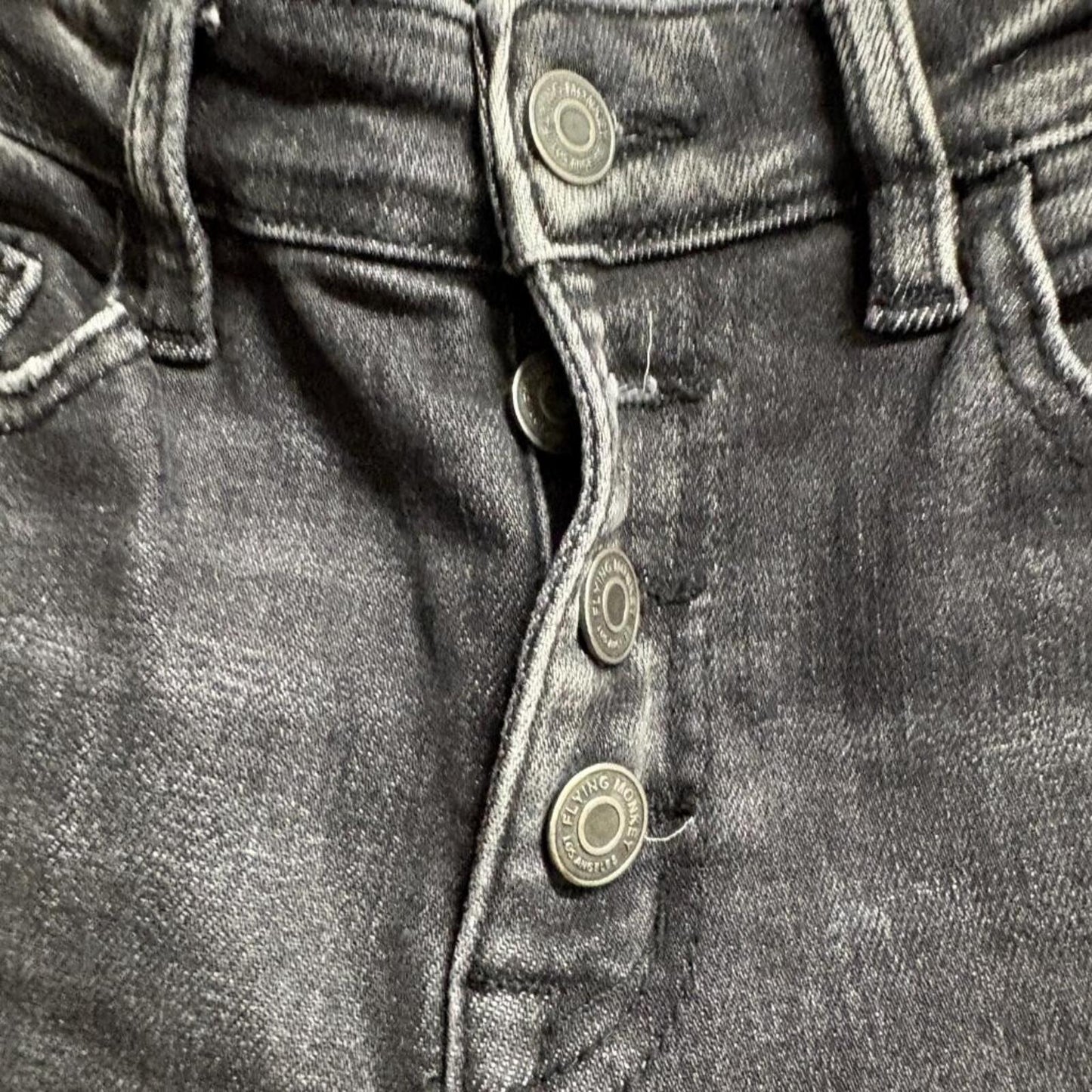 Flying Monkey Jeans Womens 26 Black Distressed Raw Hem Button Fly Flare F4322