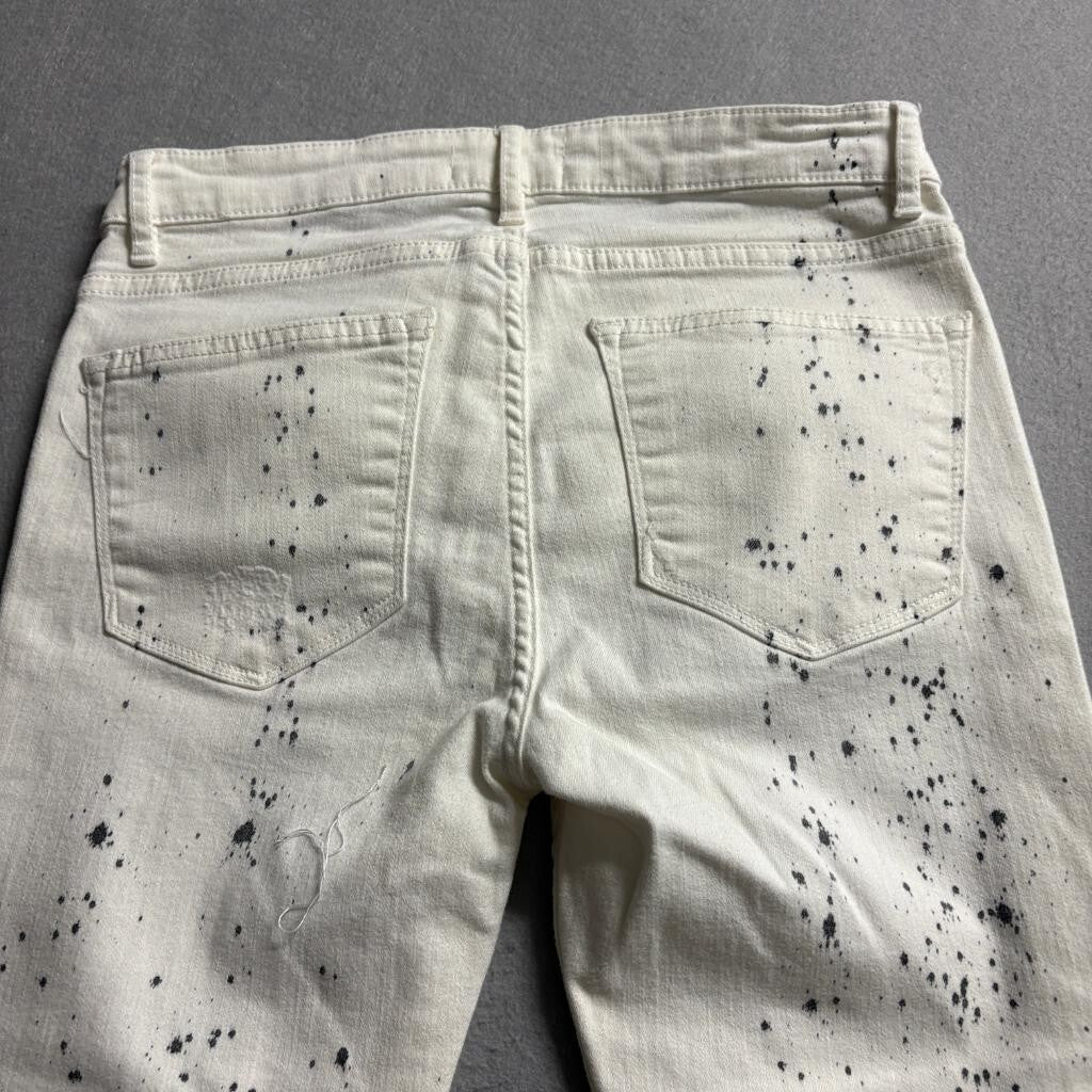 Zara Woman Premium Denim Collection Jeans Size 4 White Paint Splatter Skinny