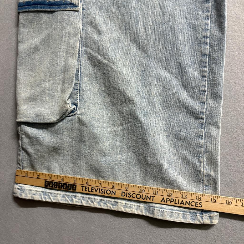 Madden NYC Womens Wide Leg Cargo Jeans Light Wash Rhinestone Accent Size 1X