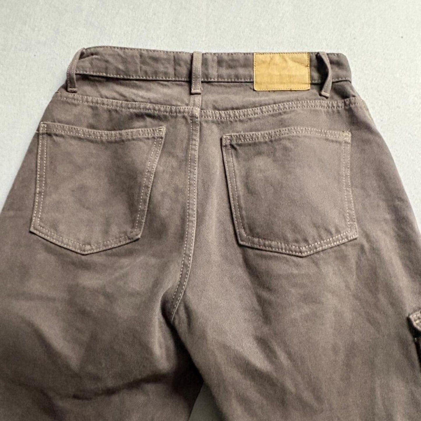 Cotton On Cargo Wide Leg Jeans Womens US 4 Brown High Rise Utility Denim Pants