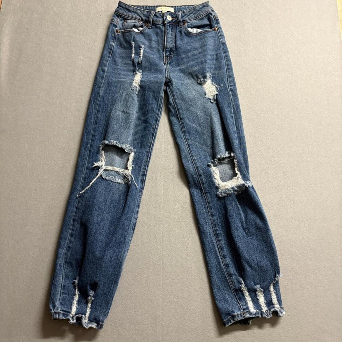 Madden Girl Distressed Boyfriend Jeans Womens Size 25 Blue Denim Ripped Hem