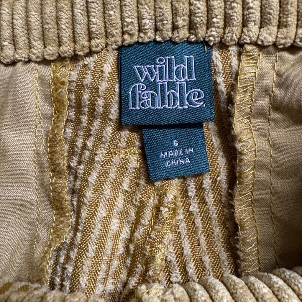Wild Fable Corduroy Pants Womens 6 Yellow Gold High Rise Belted Tapered Pleated