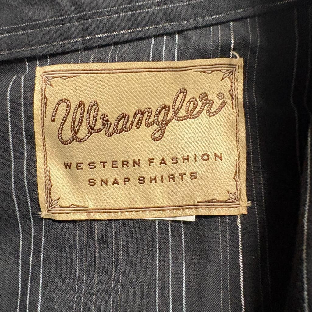 Wrangler Western Fashion Snap Shirt Mens Medium Black Silver Metallic Stripe L/S