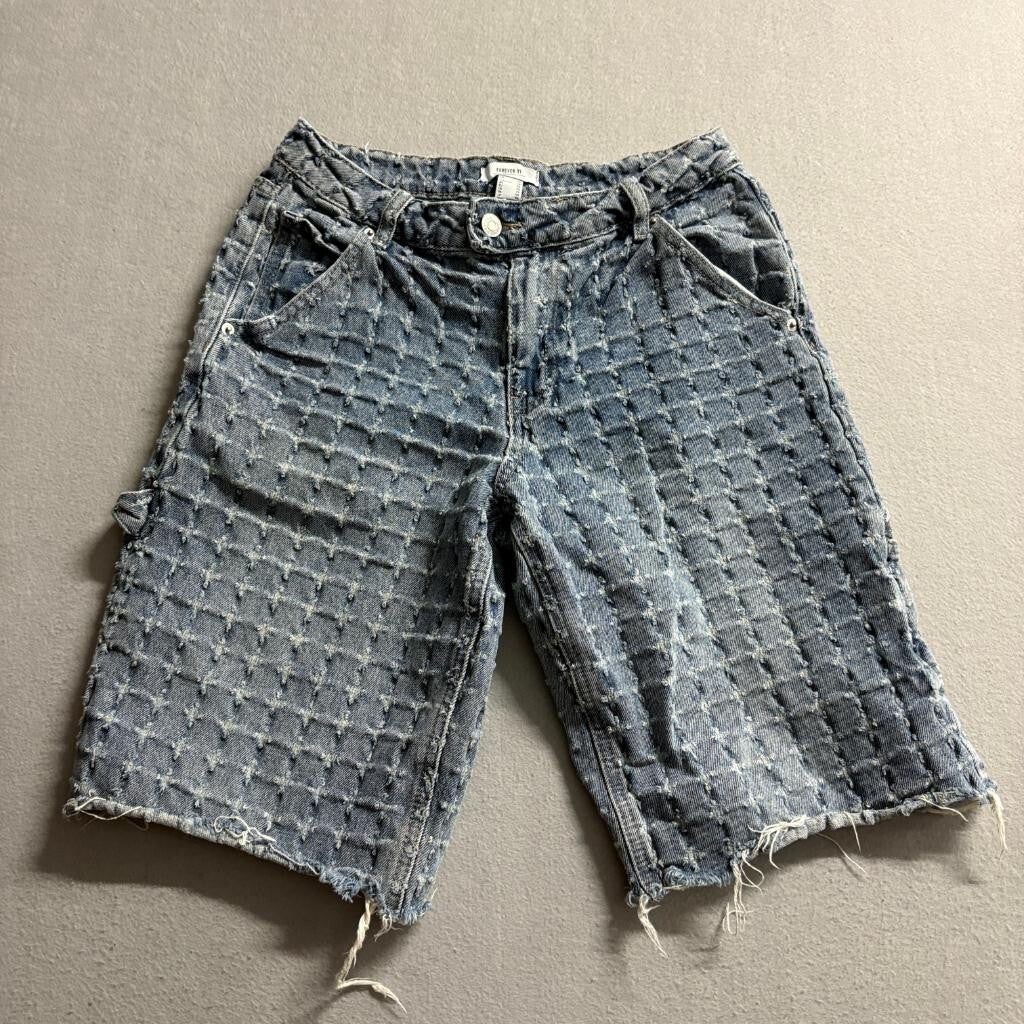 Forever 21 Premium Denim Distressed Jean Shorts Womens 26 Blue Cut Off Bermuda