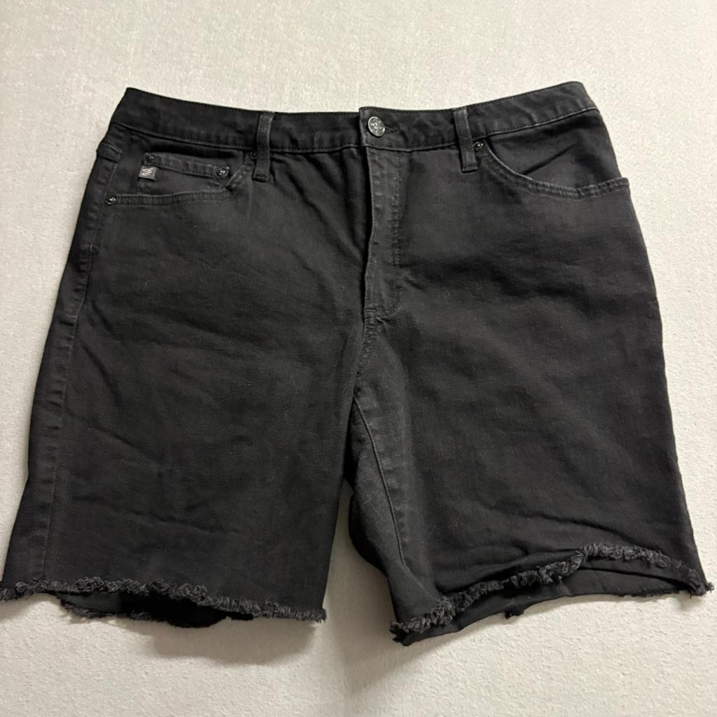 Seven7 Relaxed Bermuda Denim Shorts Womens Size 14 Black Raw Hem Stretch