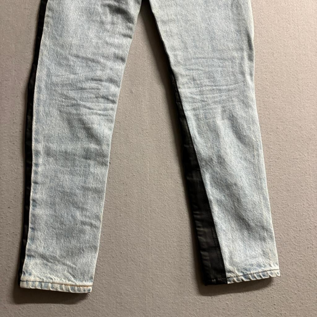 Vintage Levis 512 Custom Leather Front Jeans Womens Size 1 Med Light Wash Denim