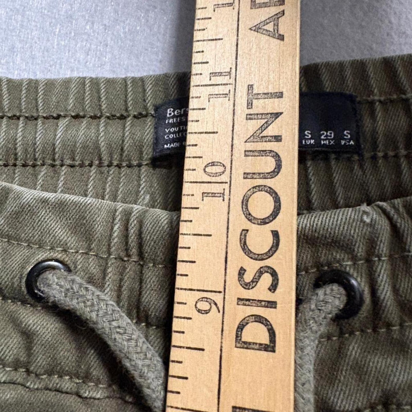 Bershka Jogger Pants Womens Small Green Cotton Stretch Elastic Waist Cargo Style