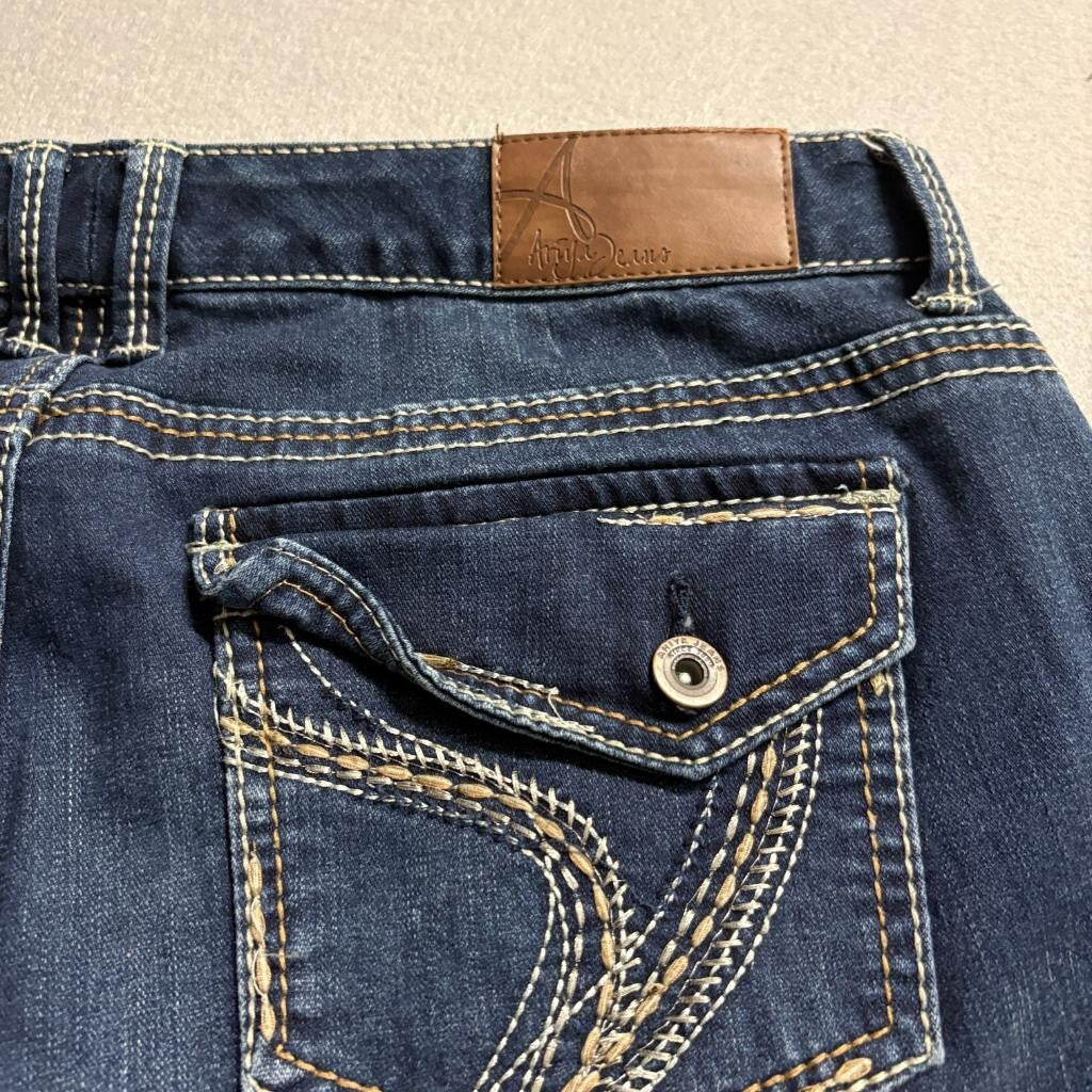 Ariya Jeans Womens 13/14 Tall Blue Bootcut Denim Thick Stitch Flap Pocket