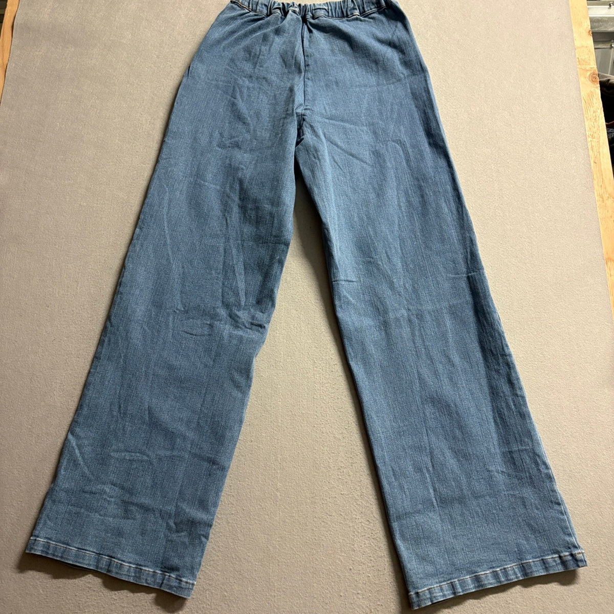 Chicways Womens Wide Leg Jeans Size S Blue Denim Elastic Back High Rise Stretch