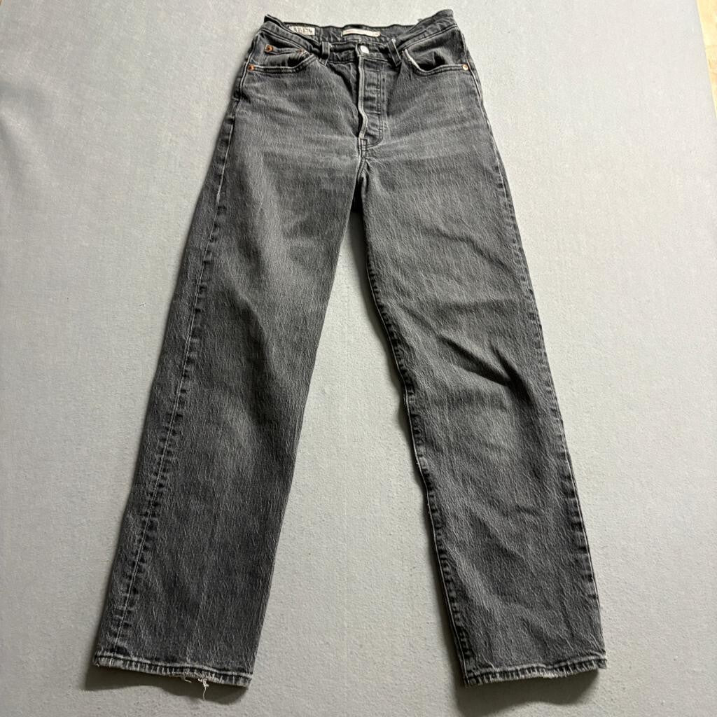 Levis Premium Ribcage Straight Jeans Womens 26 Gray Denim High Rise Button Fly