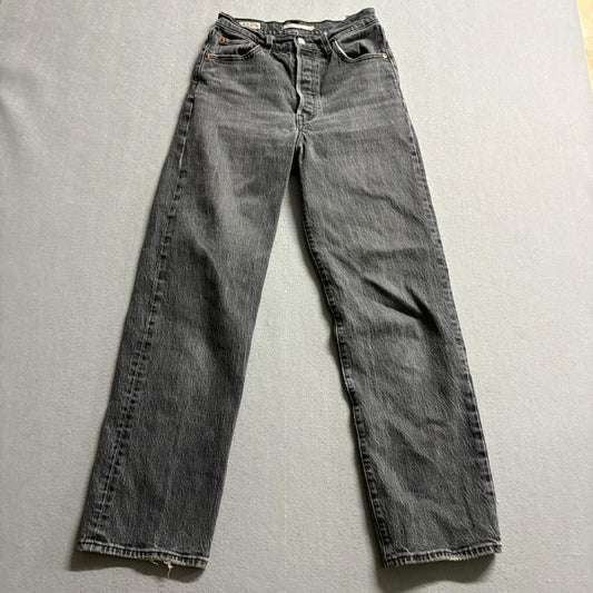 Levis Premium Ribcage Straight Jeans Womens 26 Gray Denim High Rise Button Fly