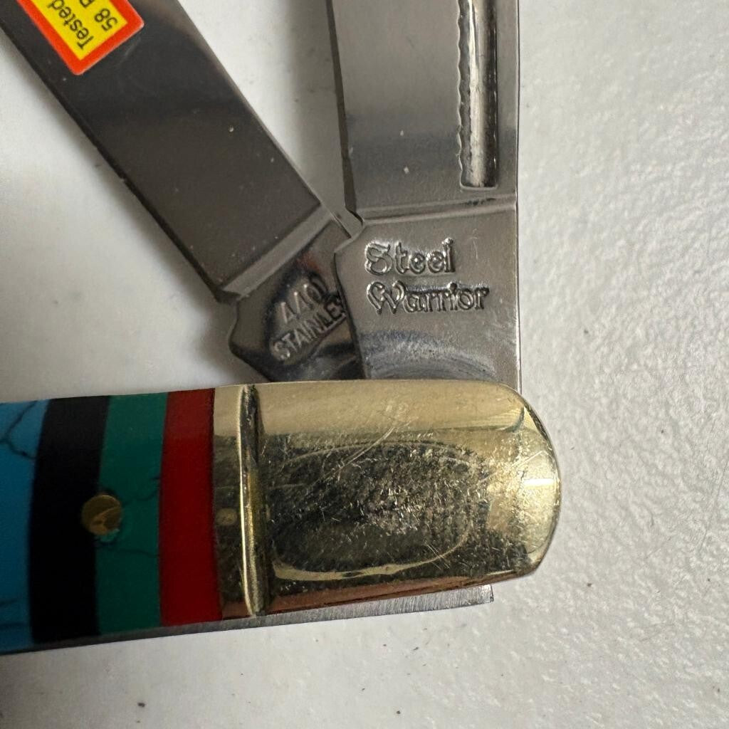 Steel Warrior 3 Blade Pocket Knife Multi Color Striped Handle 440 Stainless
