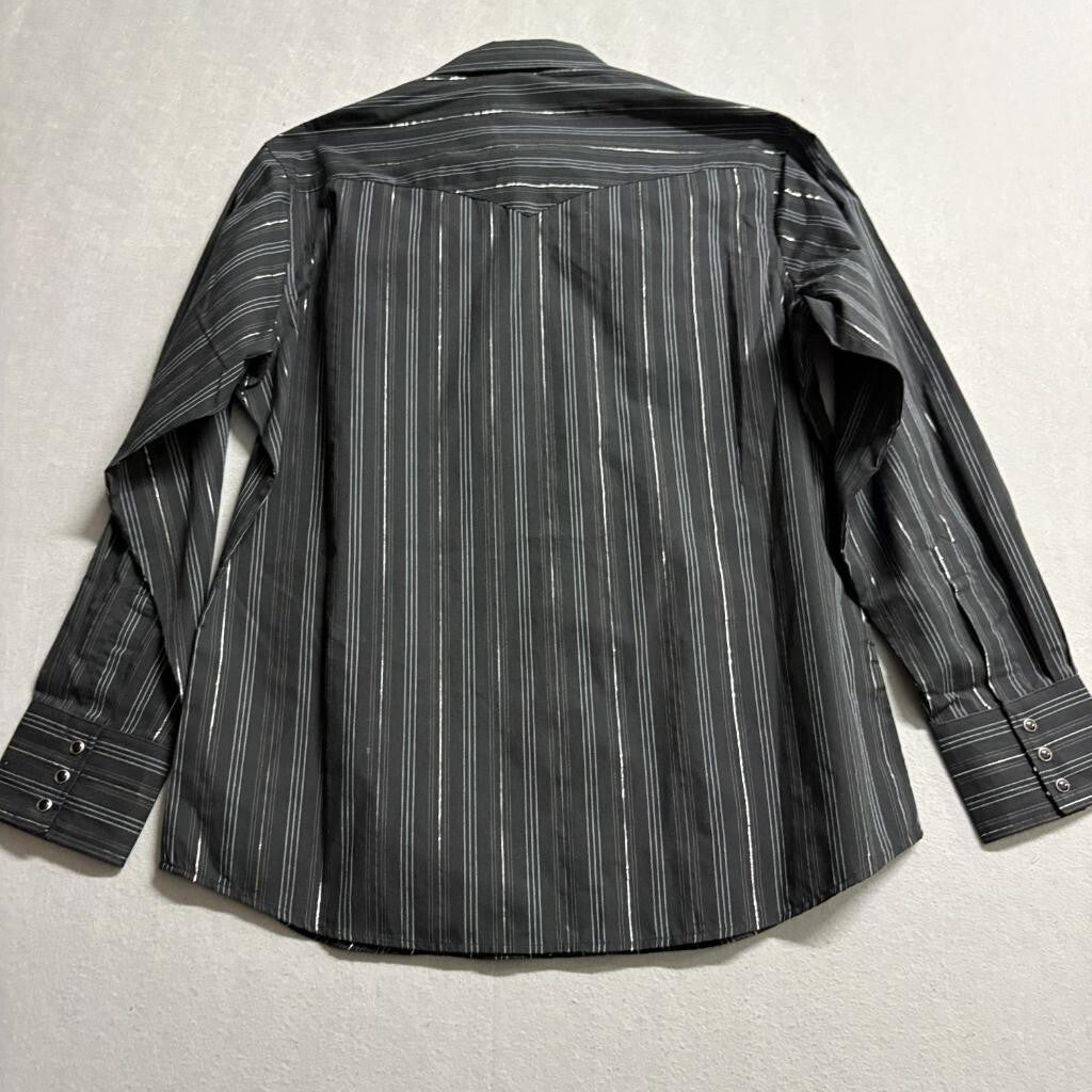 Wrangler Western Fashion Snap Shirt Mens Medium Black Silver Metallic Stripe L/S