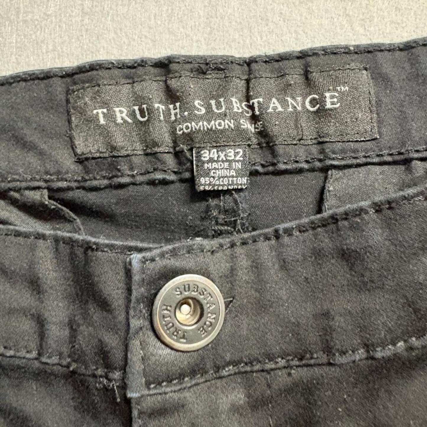 Truth Substance Common Sense Pants Mens 34x32 Black Cotton Blend Stretch Chino