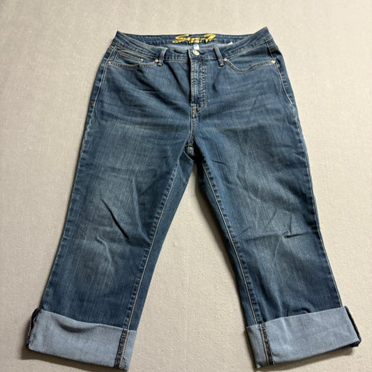 Seven7 Cuffed Crop Jeans Womens 12 Blue Denim Mid Rise Capris Stretch
