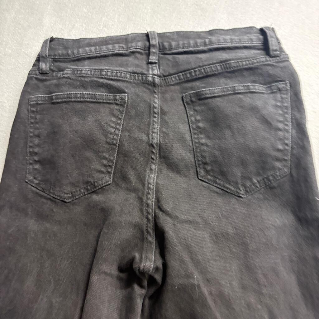 Girl-ish High Rise Flare Jeans Womens Size 9/29 Black Distressed Raw Hem Stretch