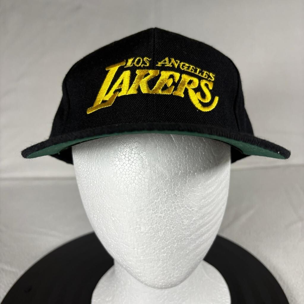 Vintage Los Angeles Lakers Snapback Hat Black Wool Blend Green Under Visor Cap