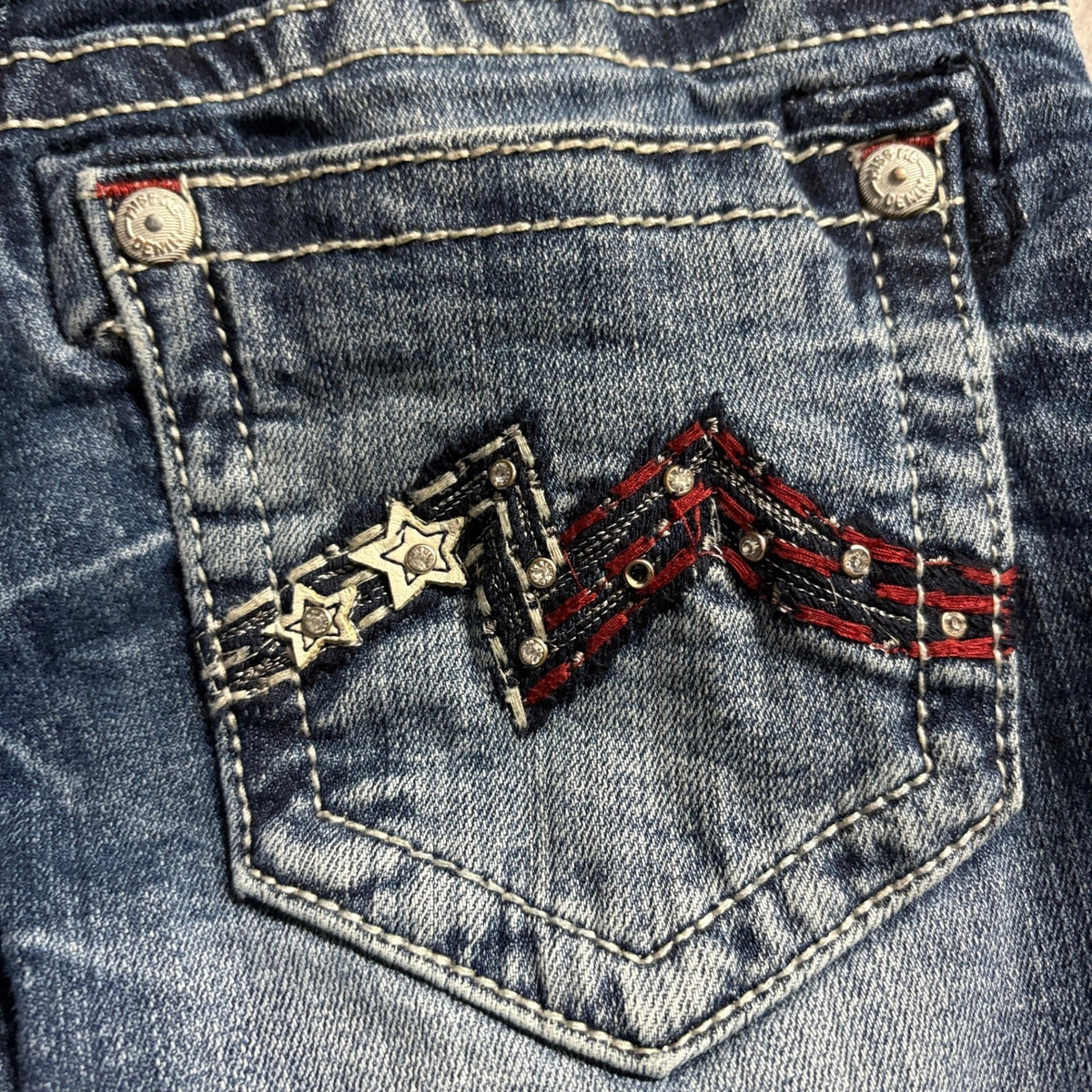 Miss Me Bootcut Jeans Womens 27 Blue Denim Embellished Stars Rhinestones JD1067B