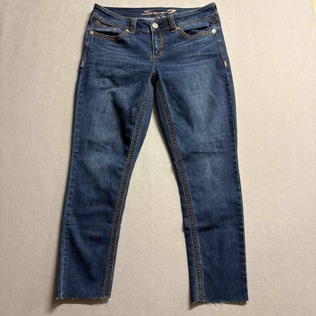 Seven7 Womens Skinny Jeans Blue Denim Raw Hem Stretch Size 10