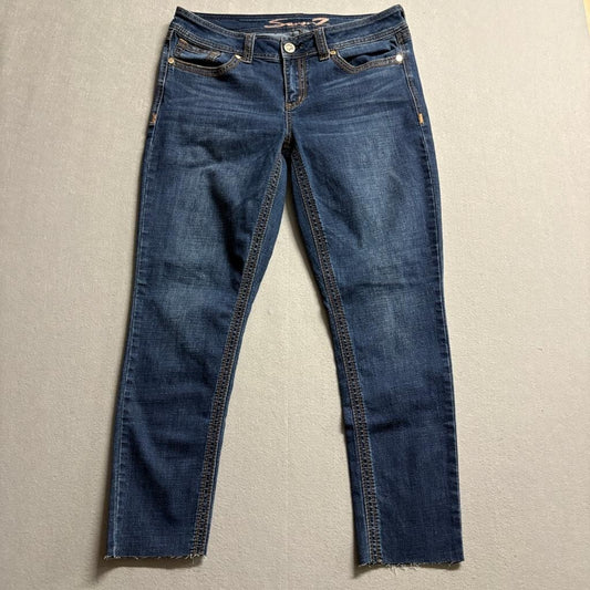 Seven7 Womens Skinny Jeans Blue Denim Raw Hem Stretch Size 10
