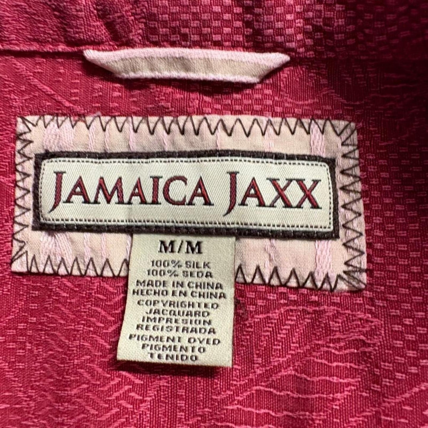 Jamaica Jaxx Silk Hawaiian Shirt Mens Medium Red Floral Jacquard Camp Aloha