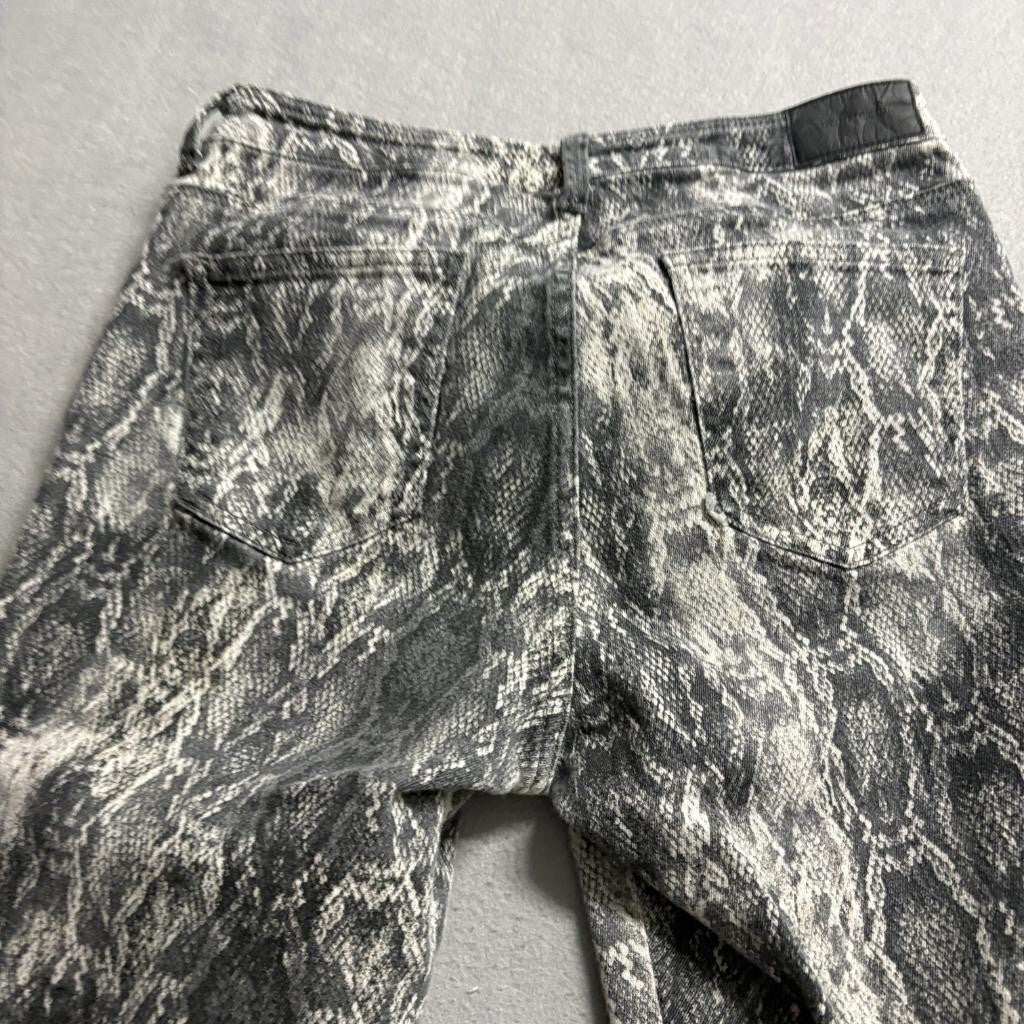 Zara Z1975 Denim Womens Size 8 Gray Snakeskin Print High Rise Raw Hem Jeans