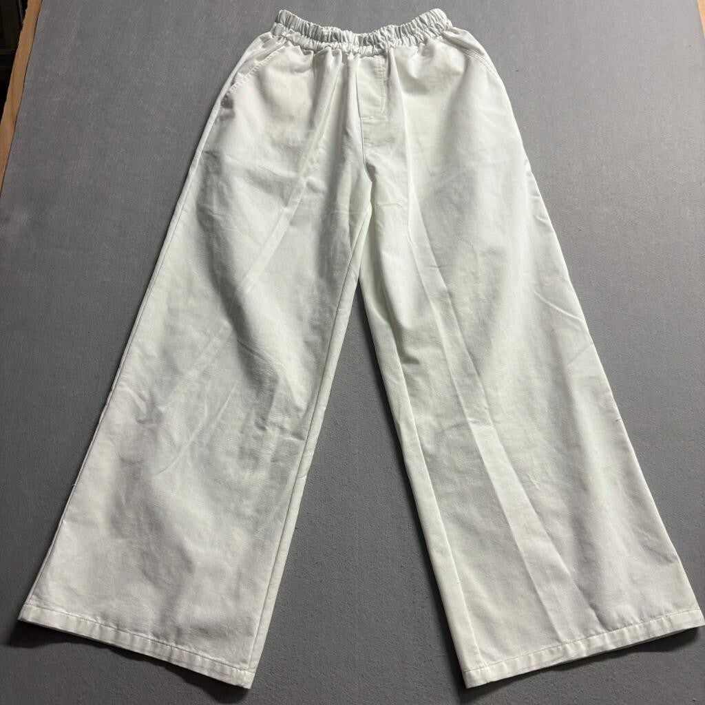 Unbranded White Cotton Wide Leg Pants Womens Size S Elastic Waist Casual