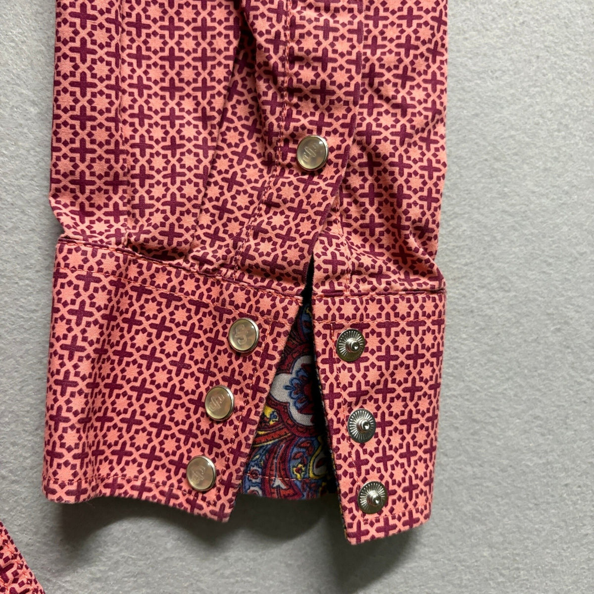 Stetson Western Shirt Mens XL Pink Purple Geometric Pearl Snap Long Sleeve