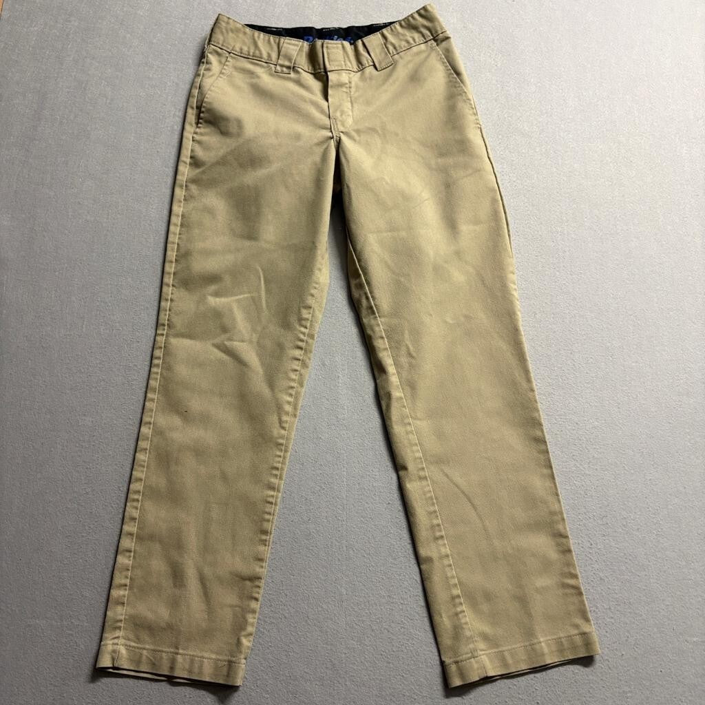 Dickies Flex Girls Khaki Chino Pants Size 14 School Uniform Beige Flat Front