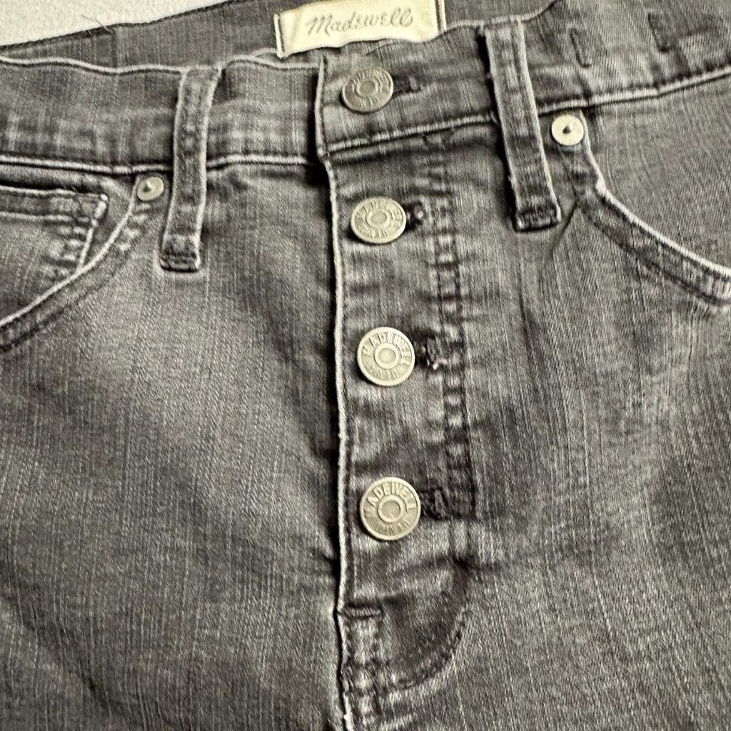 Madewell 10 High Rise Skinny Jeans Womens 28 Gray Button Fly Raw Hem Stretch