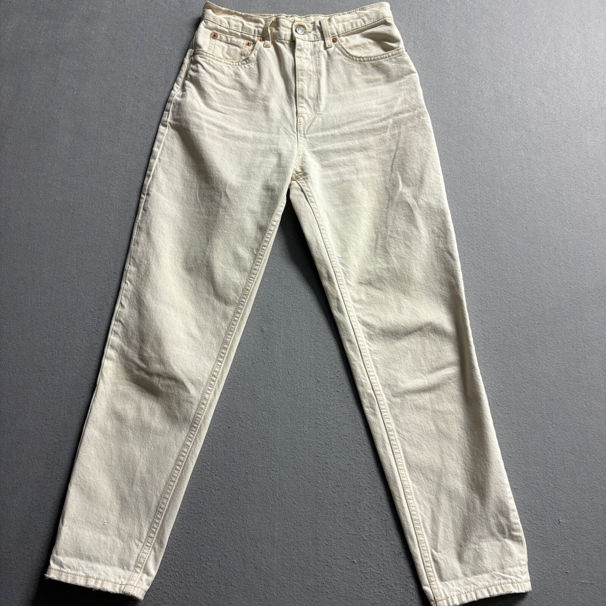 Mango MNG Mom Jeans Womens Size 4 Cream Off White High Rise Denim Tapered Leg