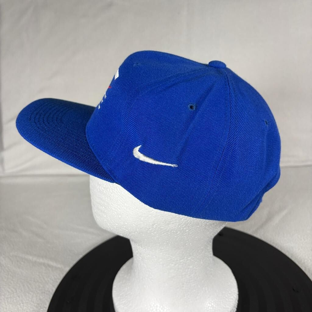 Vintage Nike Spell Out Swoosh Hat Mens Blue Wool Blend Snapback Cap