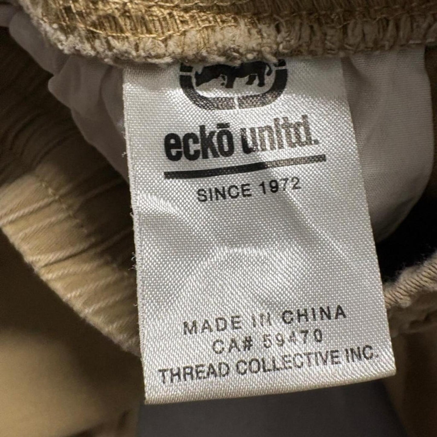 Ecko Unltd Jogger Pants Womens Medium Khaki Tan Raw Hem Elastic Waist Stretch