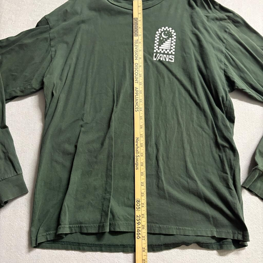Vans Takin the High Road Long Sleeve Shirt Mens XL Green Graphic Skate T-Shirt