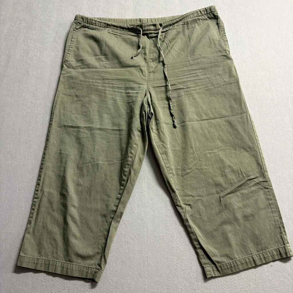 Jonathan Logan Pants Womens Medium Green Cotton Cropped Capri Drawstring Casual