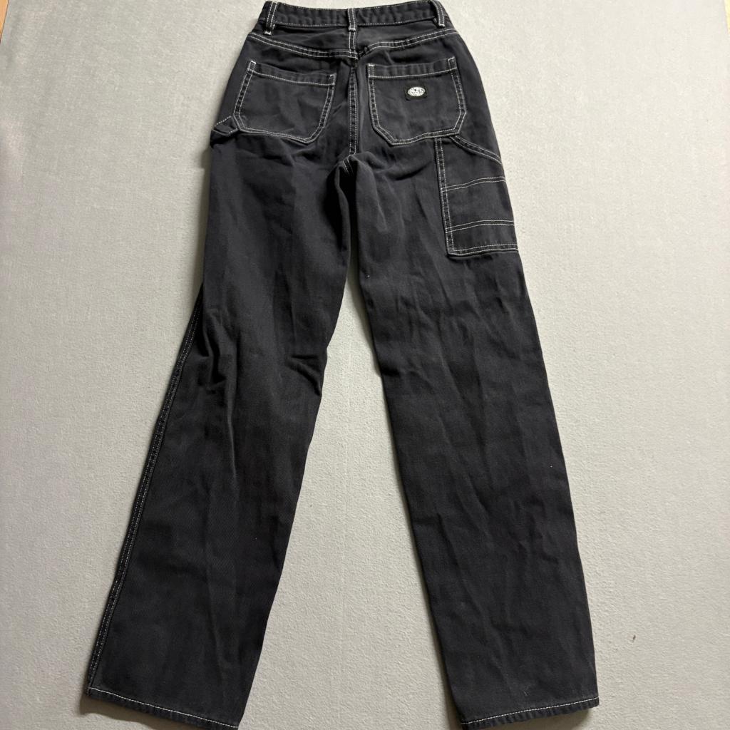 PacSun Womens Carpenter Jeans Black Denim White Contrast Stitch High Rise Size