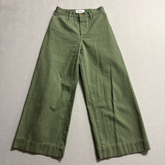EVIDNT Los Angeles Wide Leg Pants Womens Size 25 High Rise Green Cotton Cropped