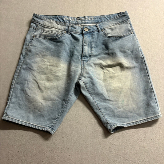 Vintage Genes Black Denim Shorts Mens Size 36 Blue Slim Fit Stretch Jean Shorts
