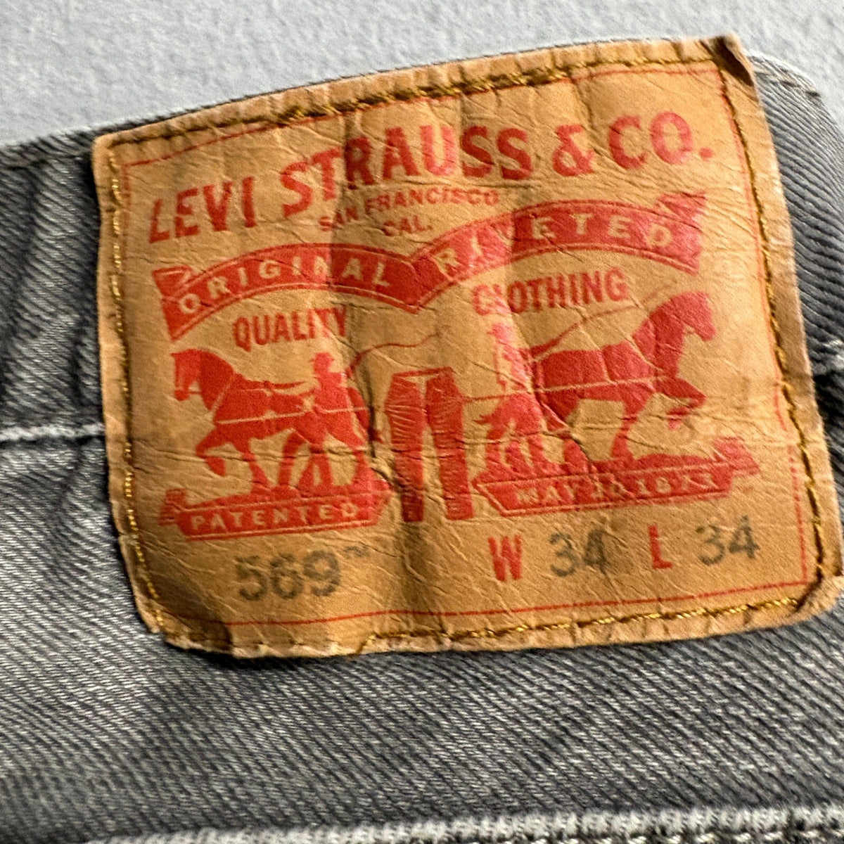 Levi's 569 Loose Straight Jeans Mens 34x34 Gray Denim Pants Actual 34x30.5