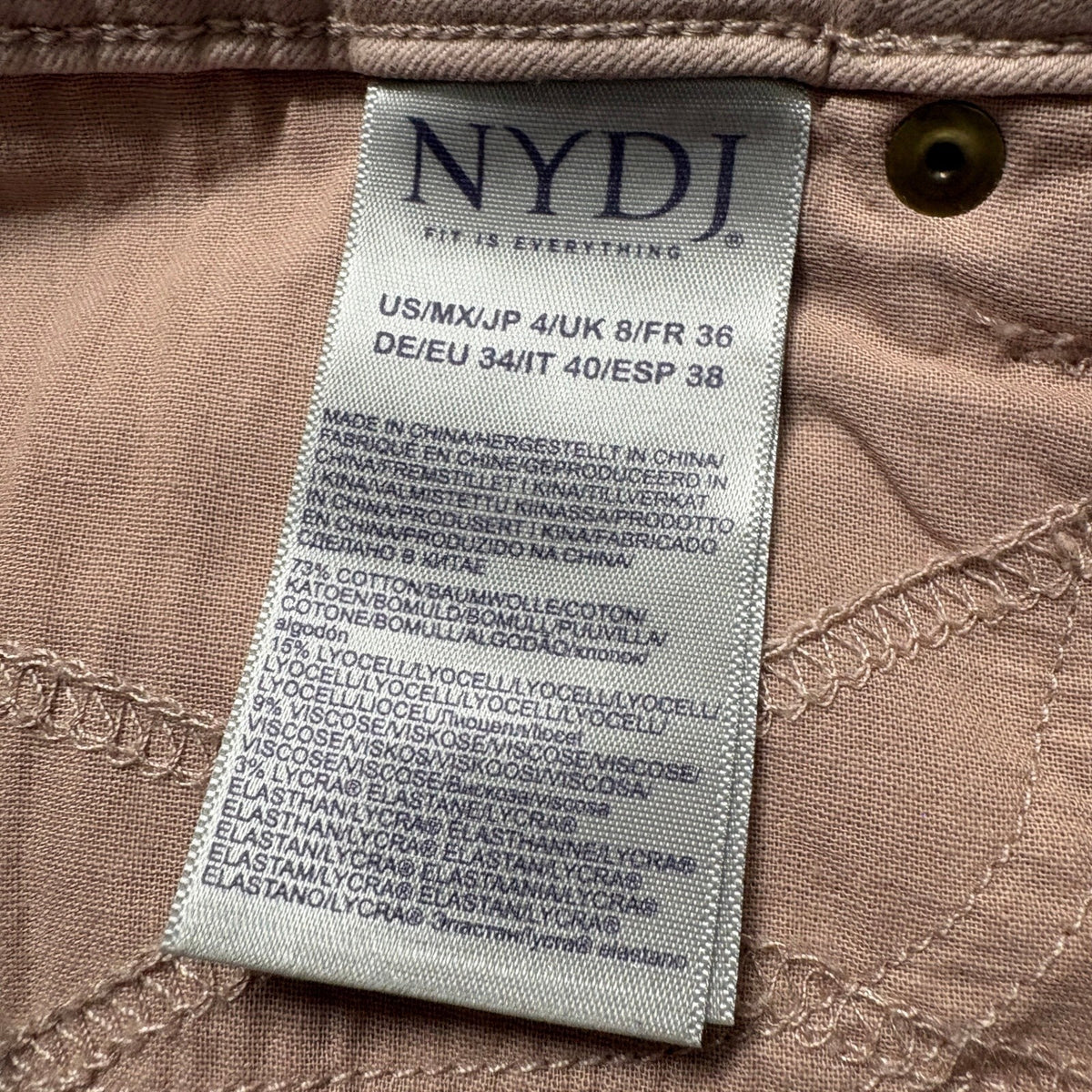 NYDJ Sheri Slim Jeans Womens Size 4 Beige Pink Stretch Front Seam Denim