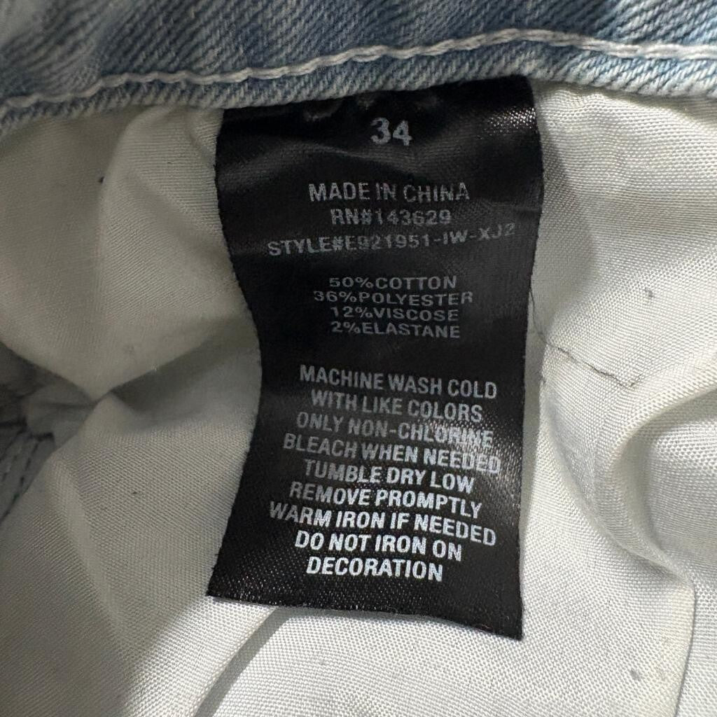 Encrypted Distressed Jeans Mens 34 Light Wash Ripped Graphic Patch Denim
