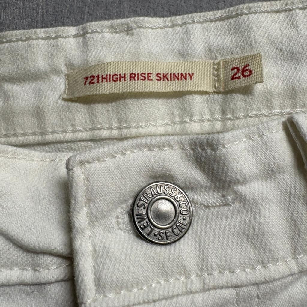 Levis 721 High Rise Skinny Jeans Womens 26x30 Off White Denim Stretch Pants