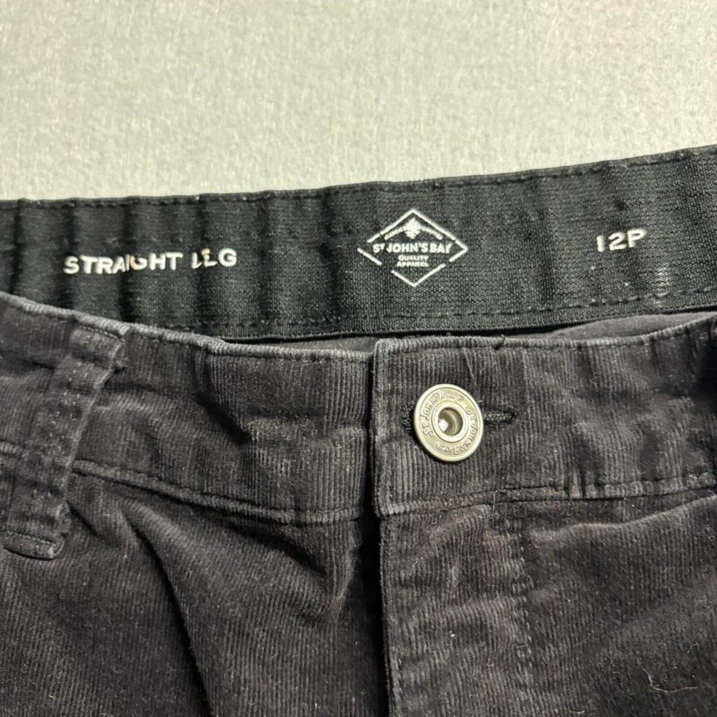 St John's Bay Corduroy Pants Womens 12P Black Straight Leg Stretch Corduroy