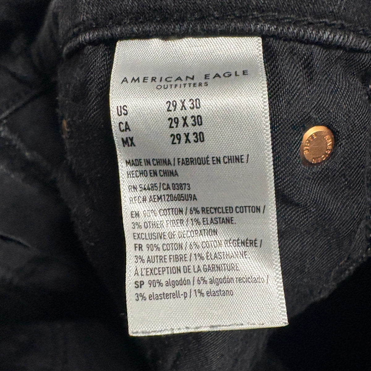 American Eagle Airflex+ Mens Jeans 29x30 Black Distressed Skinny Stretch Denim