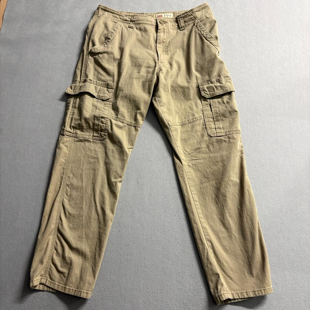 Wrangler Cargo Pants Mens 32x30 Khaki Tan Relaxed Fit Stretch Cotton Blend