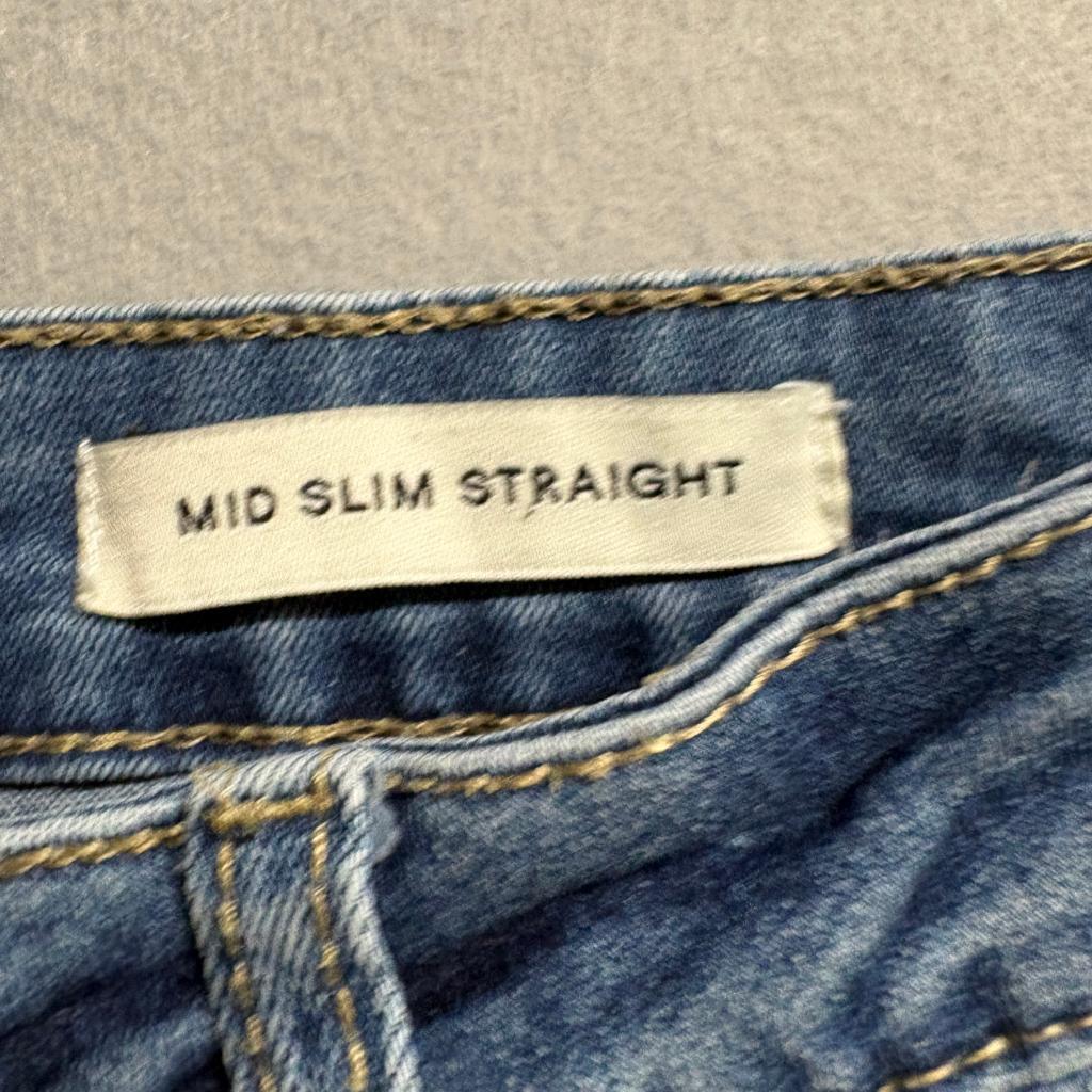 Cotton On 91 Mid Slim Straight Jeans Womens Size 6 Distressed Raw Hem Blue Denim