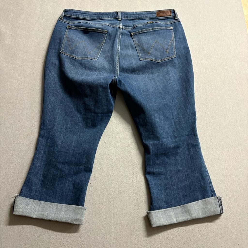 Wrangler High Rise Kick Flare Jeans Womens 20W Blue Denim Stretch Cuffed Crop