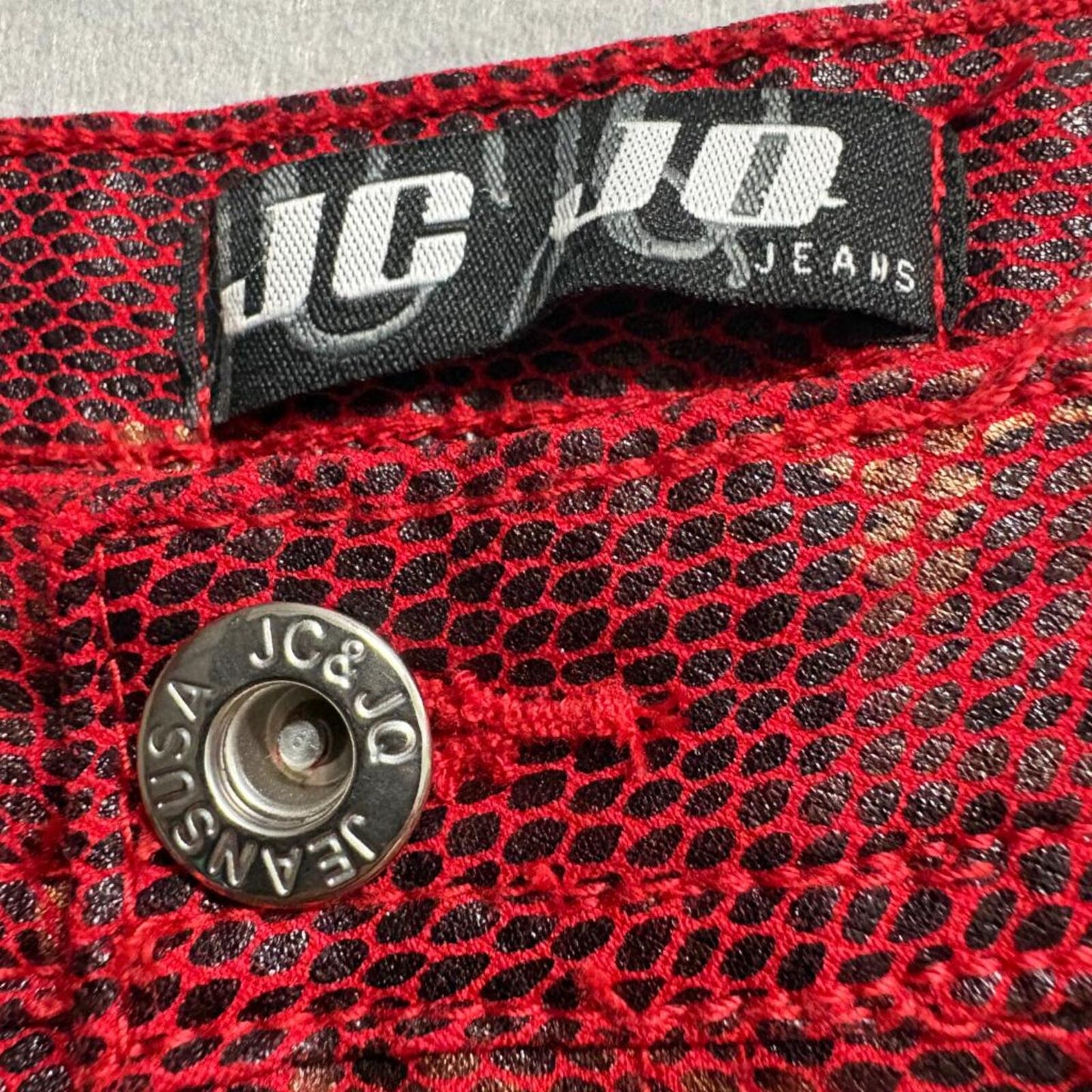 JC & JQ Jeans Womens XL Red Gold Snakeskin Print Stretch Skinny High Rise Pants