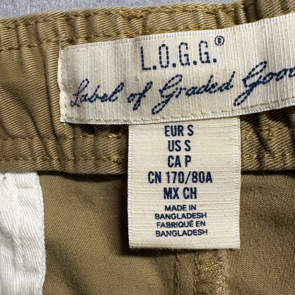 H&M LOGG Mens Small Beige Khaki Jogger Pants Slim Fit Stretch Elastic Waist Cuff