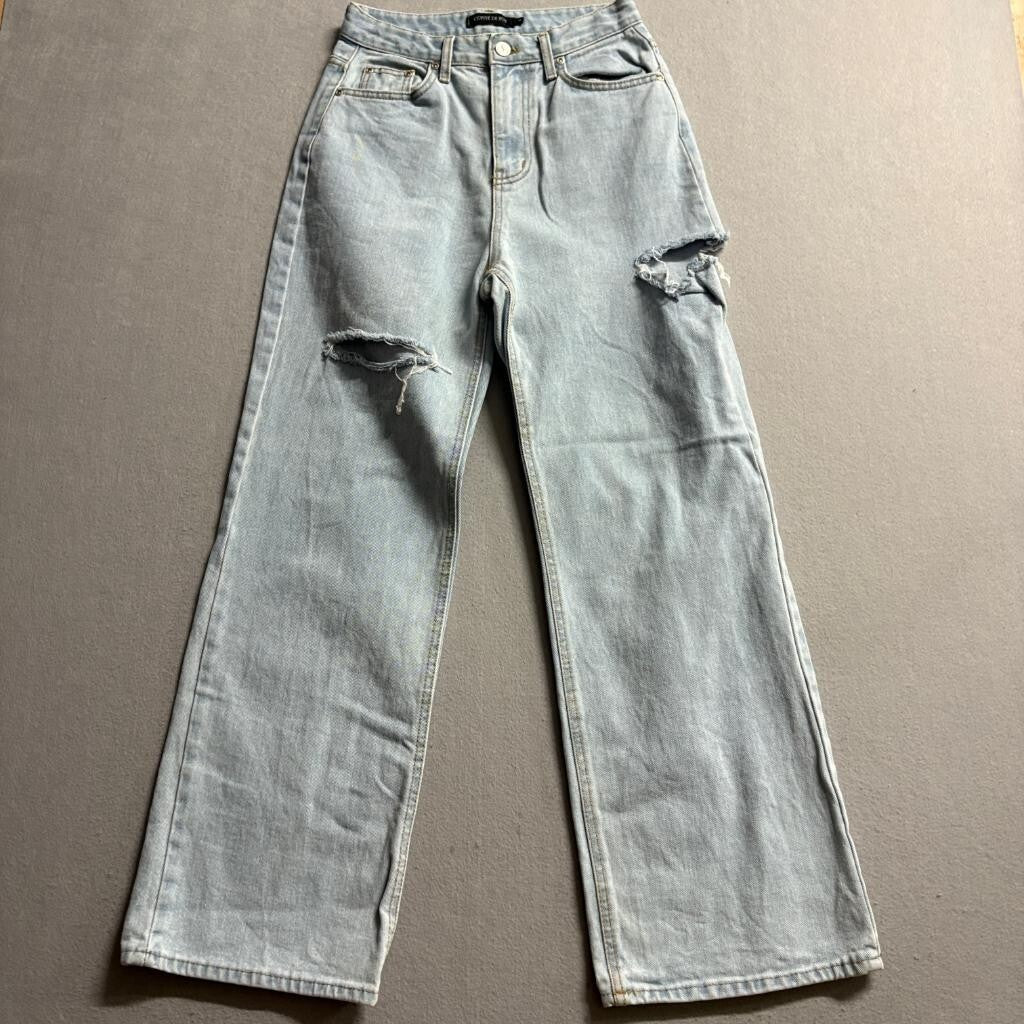 Conte De Jjoy Distressed Wide Leg Jeans Womens Size S Light Wash Denim Ripped
